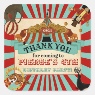 Adesivo Quadrado Festa de aniversário De Circo Obrigado Marca De F