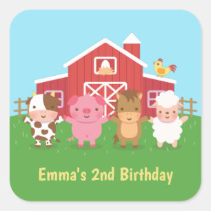 Adesivo Quadrado Festa de Aniversário de criança de animais de ba