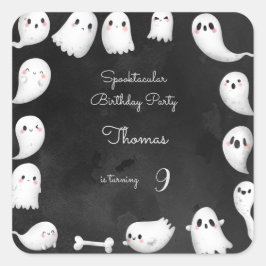Adesivo Quadrado Festa de aniversário de criança de fantasmas de Ha