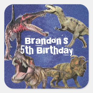 Adesivo Quadrado Festa de aniversário de Dinossauros de Nome Perso