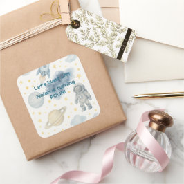 Adesivo Quadrado Festa de aniversário de Espaço Cósmico | Foguetes