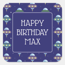 Adesivo Quadrado Festa de aniversário de Espaço de OVNI