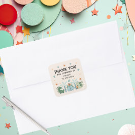 Adesivo Quadrado Festa de aniversário de estômago de dinossauro bon