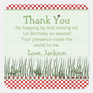 Adesivo Quadrado Festa de aniversário De Gafanhotos Bonitos Obrigad