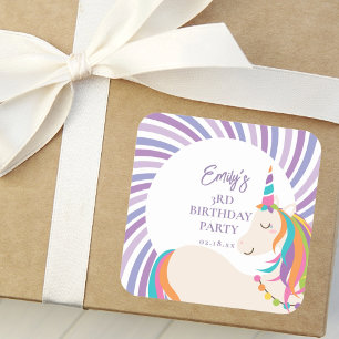 Adesivo Quadrado Festa de aniversário de Garota Magia do Arco-Íris