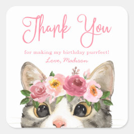 Adesivo Quadrado Festa de aniversário De Gatinho De Água Doce Obrig