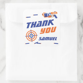 Adesivo Quadrado Festa de aniversário de Guerra Azul, Laranja, Obri