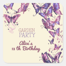 Adesivo Quadrado Festa de aniversário de jardim com borboletas