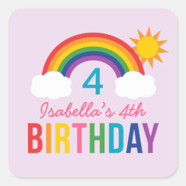 Adesivo Quadrado Festa de aniversario de meninas Roxo do Rainbow Sk