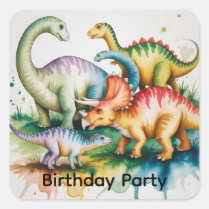 Adesivo Quadrado Festa de Aniversário de Menino com Tema de Dinossa