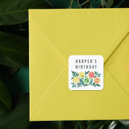 Adesivo Quadrado Festa de aniversário de Nome Personalizado de Limã