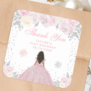 Adesivo Quadrado Festa de aniversário de Princesa da Pele Escura Ro