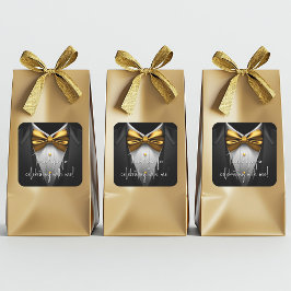 Adesivo Quadrado Festa de aniversário de smoking Dourado preto