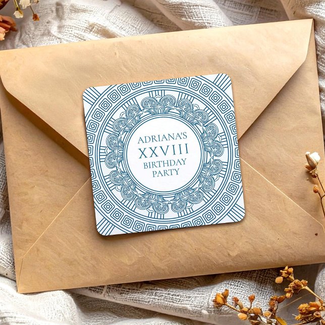 Adesivo Quadrado Festa de aniversário de toga grega com elementos a (Criador carregado)