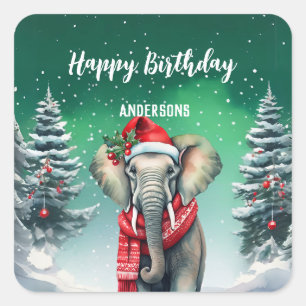 Adesivo Quadrado Festa de aniversário de uma árvore de Natal de ele
