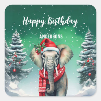 Adesivo Quadrado Festa de aniversário de uma árvore de Natal de ele