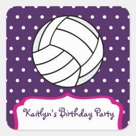 Adesivo Quadrado Festa de aniversário de Voleibol feminino - Púrpur