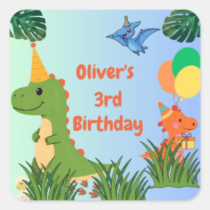 Adesivo Quadrado Festa de aniversário Dinossauro - Tema Dino Bonito