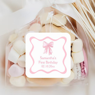 Adesivo Quadrado Festa de aniversário do Arco Coquette Rosa