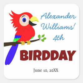 Adesivo Quadrado Festa de aniversário do Criança de Pássaro da Selv