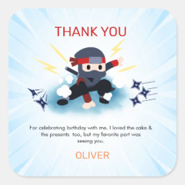 Adesivo Quadrado Festa de aniversário do guerreiro Ninja Obrigado c