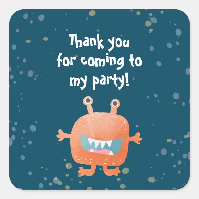 Adesivo Quadrado Festa de aniversário do Monster Sports Boy no Teal (Frente)