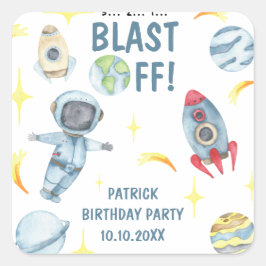 Adesivo Quadrado Festa de Aniversário Espacial de Astronauta