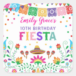 Adesivo Quadrado Festa de aniversário Fiesta Mexicana Favorece Chá 