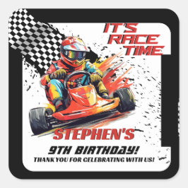 Adesivo Quadrado Festa de aniversário Go Kart Racing