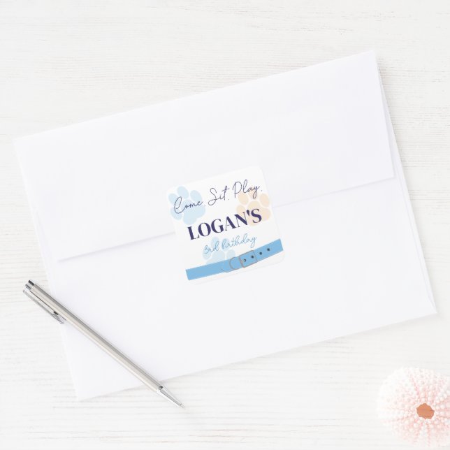 Adesivo Quadrado Festa de aniversário Impressa de Cachorro Laranja  (Envelope)