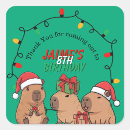 Adesivo Quadrado Festa de Aniversário Luzes de Natal de Capivara