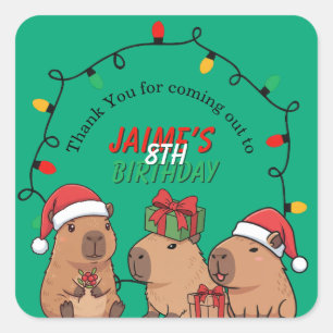 Adesivo Quadrado Festa de Aniversário Luzes de Natal de Capivara 