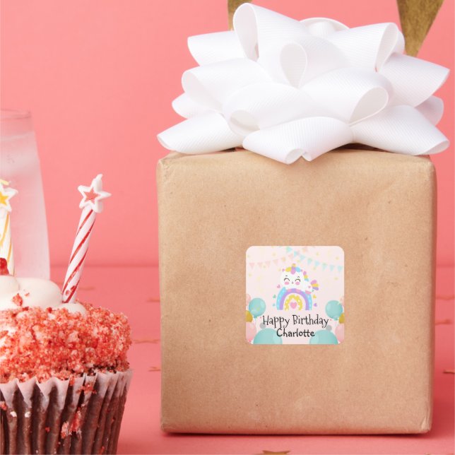 Adesivo Quadrado Festa de aniversário mágica de gradiente arco-íris (Festa)