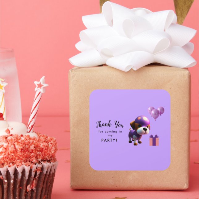 Adesivo Quadrado Festa de aniversário para crianças de cãozinho doc (Festa)