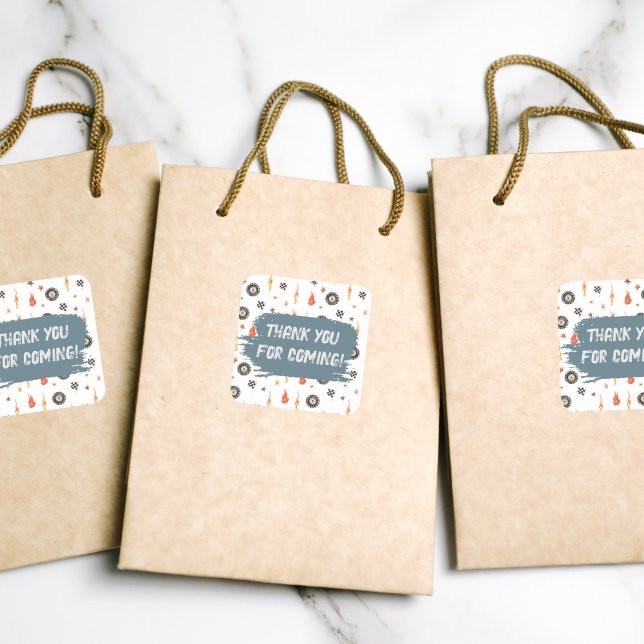 Adesivo Quadrado Festa de aniversário personalizável de caminhões (Criador carregado)