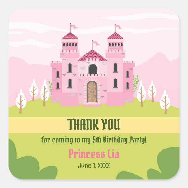 Adesivo Quadrado Festa de aniversário Real Princesa (Frente)