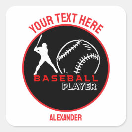 Adesivo Quadrado Festa de aniversário Red Black Baseball Girl