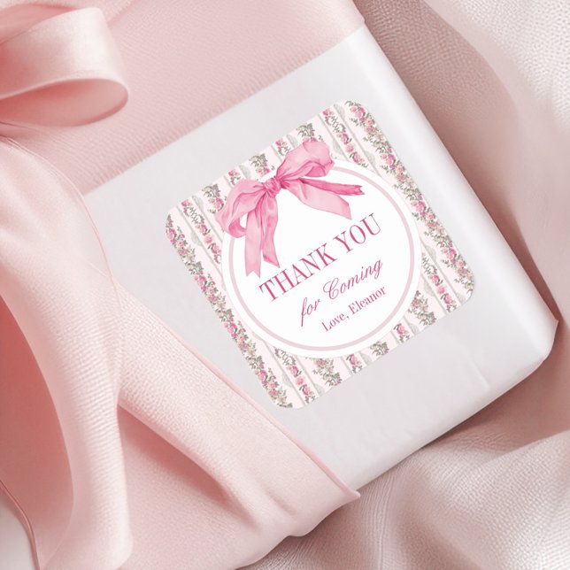 Adesivo Quadrado Festa de aniversário Rosa Arco Obrigado Por (Criador carregado)