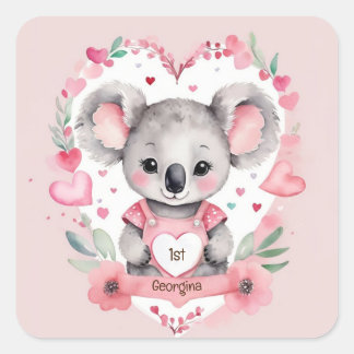 Adesivo Quadrado Festa de aniversário Rosa Koala Chic Moderna