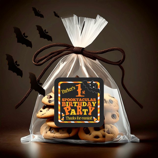 Adesivo Quadrado Festa de aniversário Spooktacular do Halloween 1 r (Cute Halloween 1st Spooktacular Birthday Party Square Favor Sticker)
