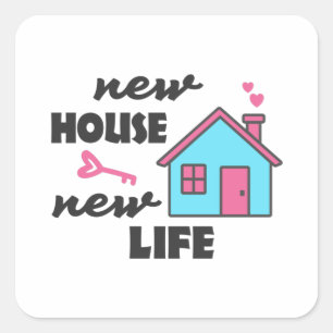 Adesivo Quadrado Festa de aquecimento doméstico New House New Life