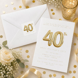 Adesivo Quadrado Festa de Balão de Aniversário de 40 Anos Dourado