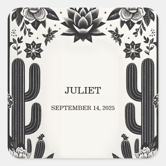 Adesivo Quadrado Festa de Cacto Amor em Flor Churrasco de Noiva Mex (Frente)