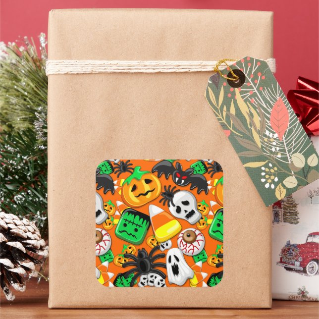 Adesivo Quadrado Festa de Candies do Halloween Spooky (Feriado)
