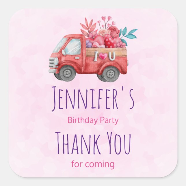 Adesivo Quadrado Festa de Carregandos e Flores de Caminhão de Amor (Frente)