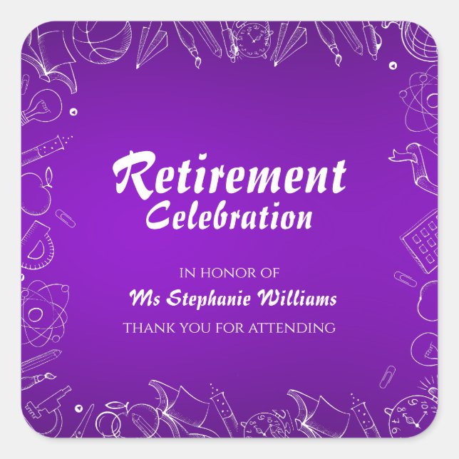 Adesivo Quadrado Festa de Celebração de Professores Aposentados (Frente)