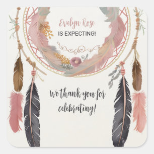 Adesivo Quadrado Festa de Chá de fraldas do Cute Boho Dreamcatcher