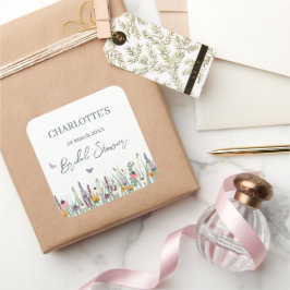 Adesivo Quadrado Festa de Chá de Noiva Flores Silvestres e Borbolet