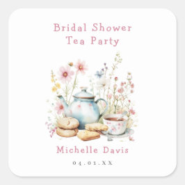Adesivo Quadrado Festa de Chá de Noivado Floral