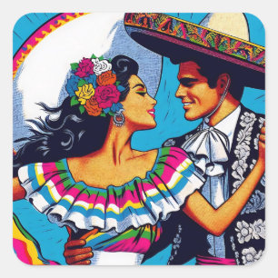 Adesivo Quadrado Festa de Dança Folclórica Mexicana Retrô